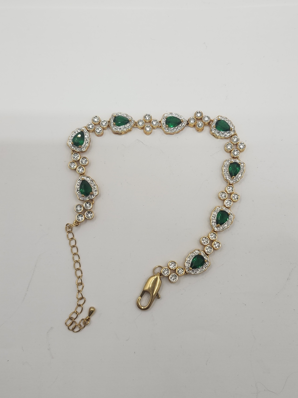 Gold-Plated Emerald Teardrop Bracelet with Clear Crystal Accents